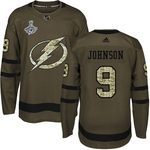 Men Adidas Tampa Bay Lightning #9 Tyler Johnson Green Salute to Service 2020 Stanley Cup Champions Stitched NHL Jersey
